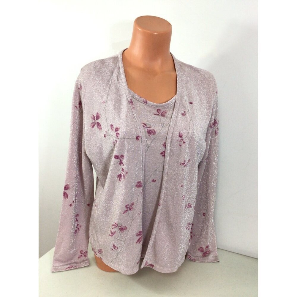 Byer California Sparkly Pink Floral Blouse Y2K Womens Large